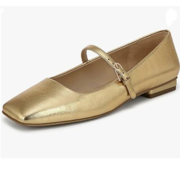 Milooey shoes Women's Closed Square Toe Mary Jane Flats Chunky Low Heels Gold - Picture 1 of 7